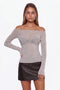 Heather Grey Bardot Neckline Ruched Bust Top