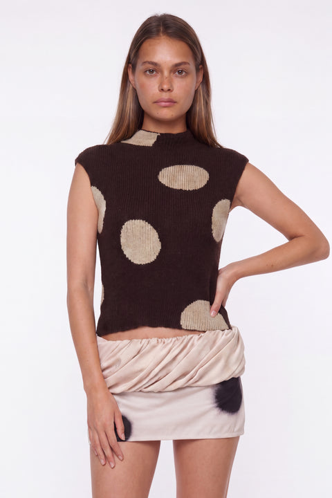 Polka Dot Mock Neck Knit Top