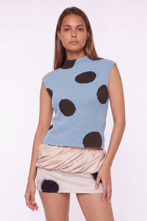 Polka Dot Mock Neck Knit Top