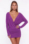 Deep Purple Cowl Neck Ruched Mini Dress
