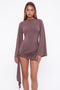 Taupe Draped Tie-Side Bell Sleeve Mini Dress