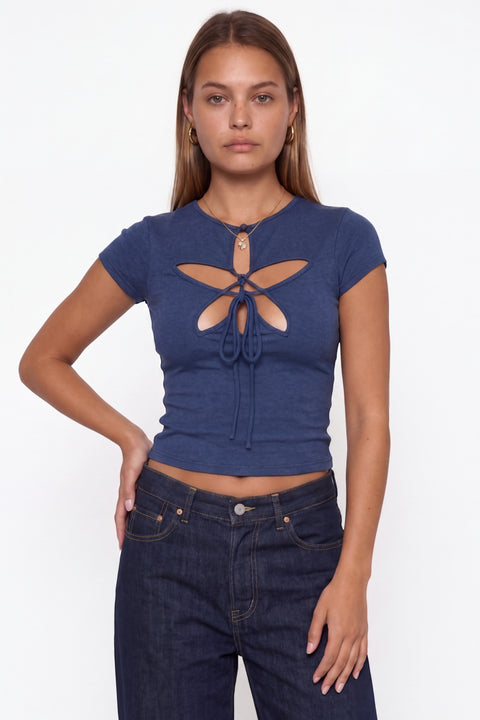 Women's Heather Navy Blue Petal Top