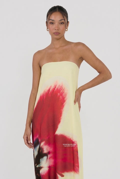 Light Base Graphic Floral Flowy Maxi Dress