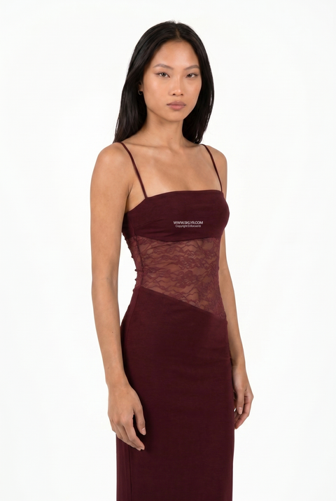 Burgundy Lace Panel Maxi Dress