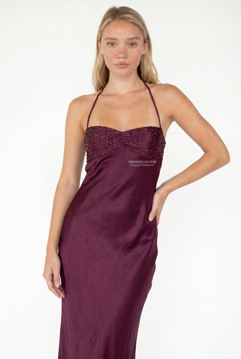 Burgundy Sleek Slip Maxi Dress