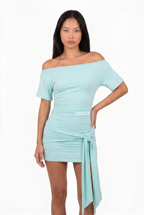 Aqua Marine Off-the-Shoulder Dress