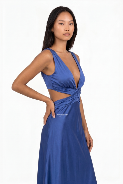 Elegant Plunge Neckline Cut-Out Gown Dress