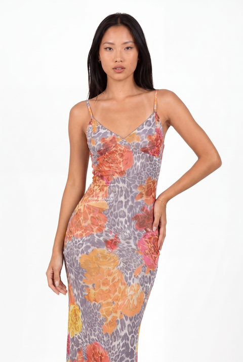 Floral & Animal Print Maxi Slip Dress