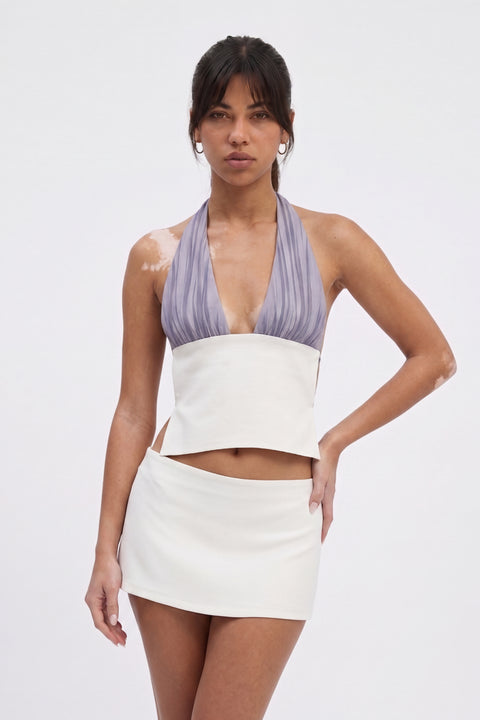 Contrast Panel Plunging Halter Top