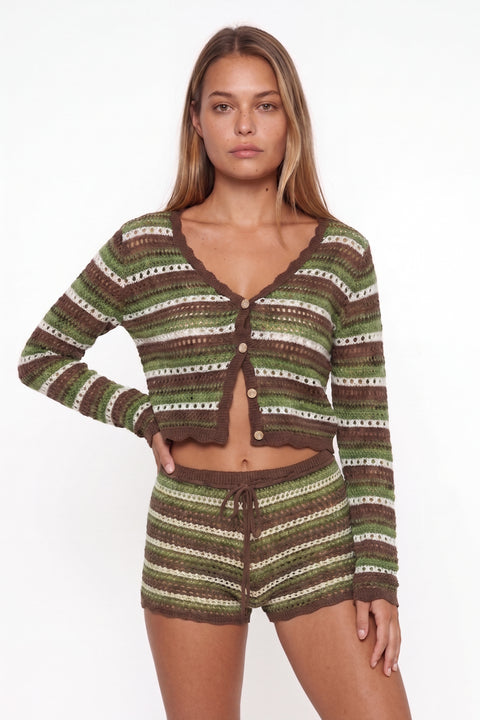Button-Front Crochet Sweater and Short Set