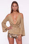 Textured Halter Neck Cold Shoulder Top with Bell Sleeves