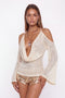 Textured Halter Neck Cold Shoulder Top with Bell Sleeves