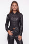 Black Faux Leather Double-Breasted Fitted Moto Jacket