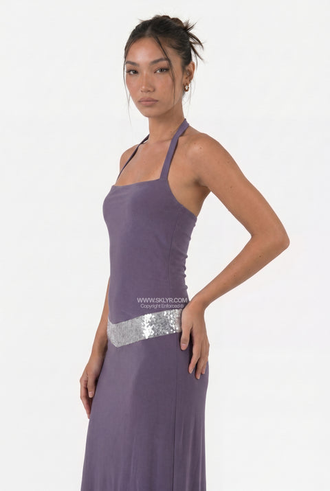 Embellished Waist Halter Maxi Dress