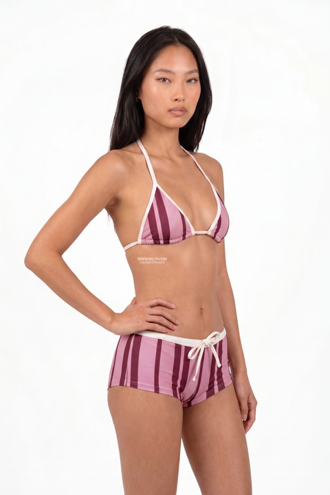 Mauve Stripe Boy-Short Bikini