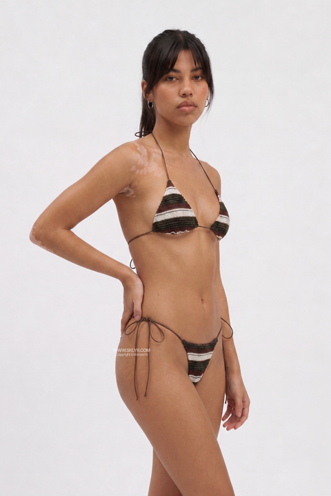 Striped Textured Knit 4-Piece Bikini