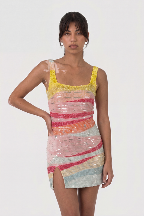 Multicolor Stripe Structured Mini Dress