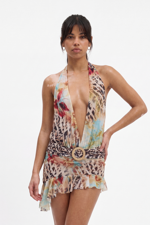 exotic mini dress Vestido Mini de Satn Exotic Beauty Floral - Multicolor
