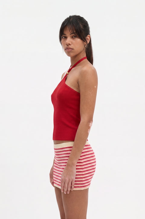 Red Halter Top and Striped Mini Skirt Set
