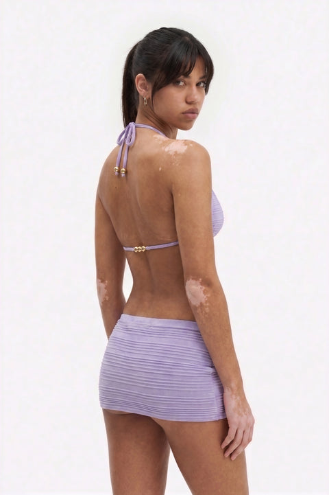Textured Halter Bikini and Mini Skirt Set