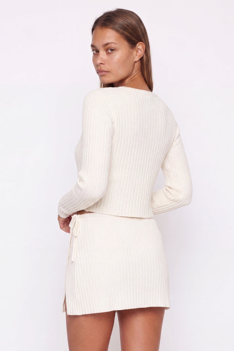 Ribbed Knit Cardigan and Mini Skirt Set