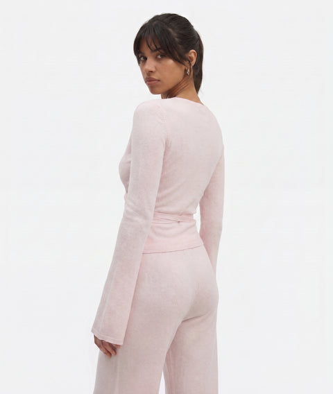 Ribbed Knit Wrap Top & Wide-Leg Pants Lounge Set