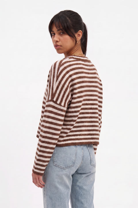 Brown Striped Knit Cardigan