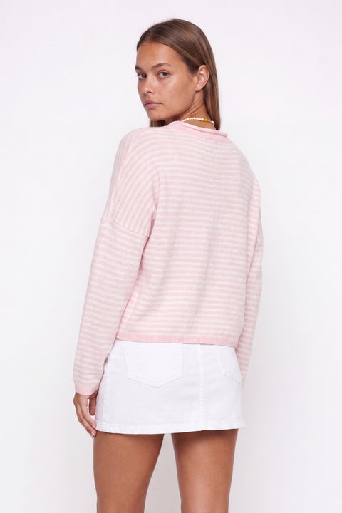Pink Striped Knit Button-Front Cardigan