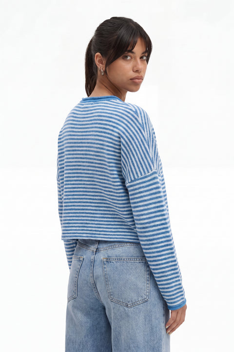 Blue Striped Knit Button-Front Cardigan