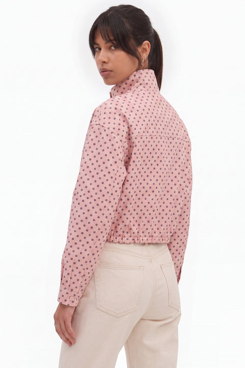 Brown Polka-Dot Stand-Collar Funnel Neck Jacket