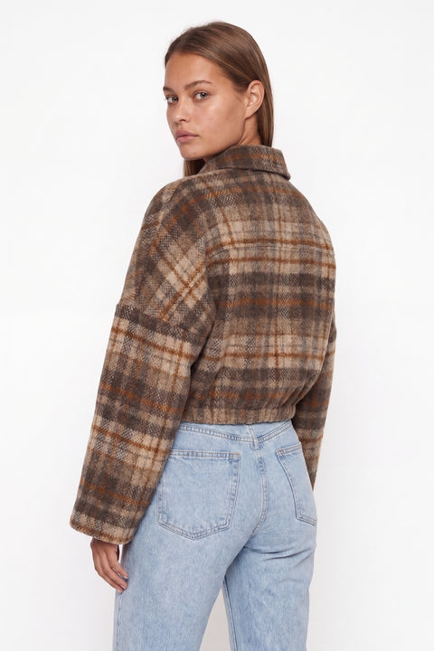 Oversized Cropped Plaid Jacket