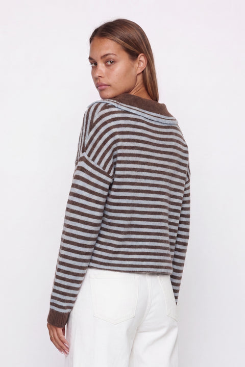 Brown and Blue Striped Collar Knit Sweater