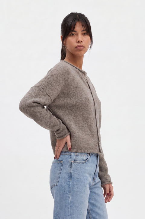Soft Pink Button-Up Knit Cardigan