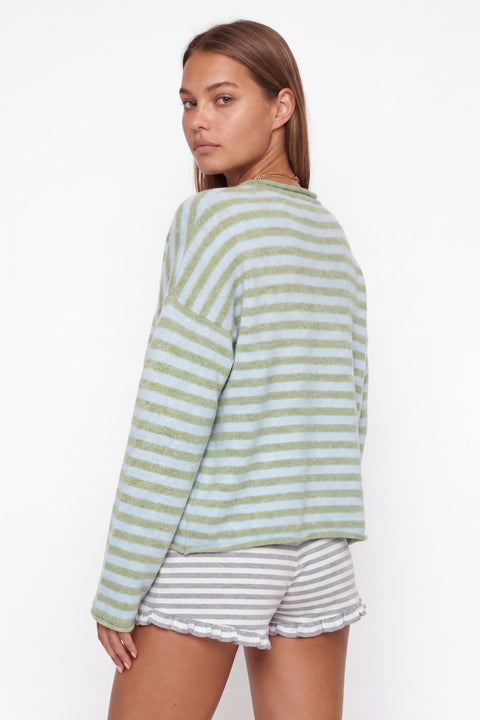 Cozy Striped Cashmere-Blend Cardigan Pink & Grey