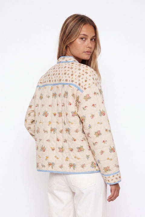 Quilted Ditsy Floral Jacket with Light Blue Piping