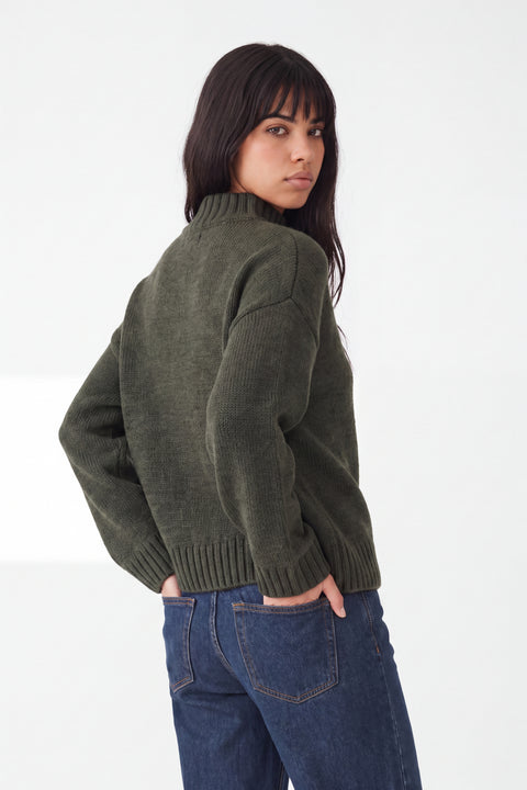 Ribbed Mock Neck Knit Sweater