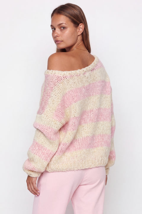 Chunky Striped Off-the-Shoulder Knit Sweater