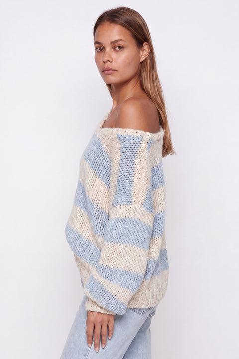 Chunky Striped Off-the-Shoulder Knit Sweater