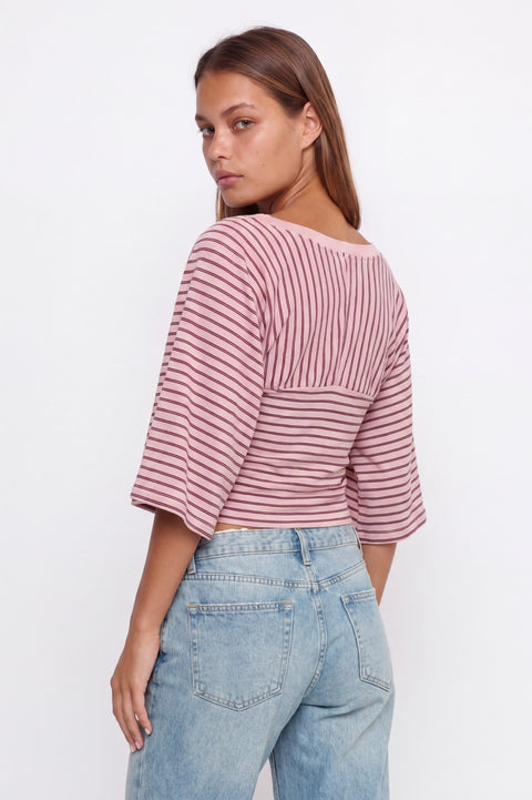 Pink Striped V-Neck Crop Top