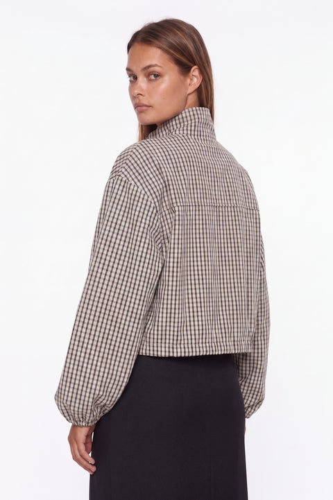 Gingham Check High-Neck Zip Jacket