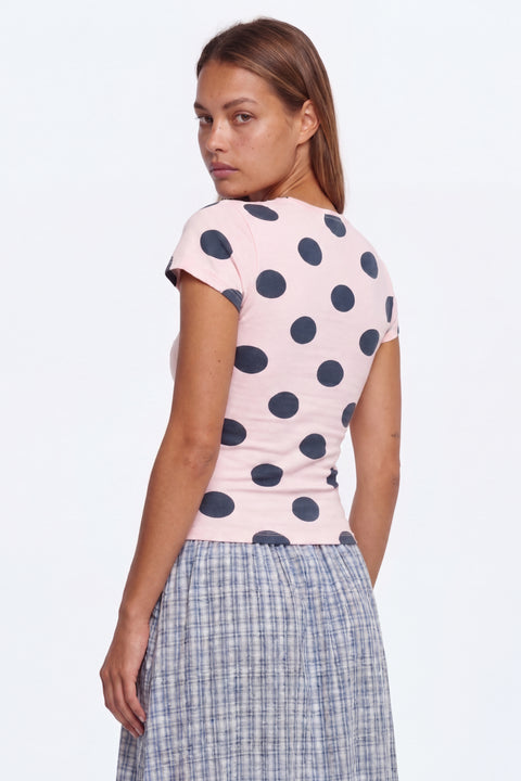 Polka Dot Cutout Short-Sleeve Top