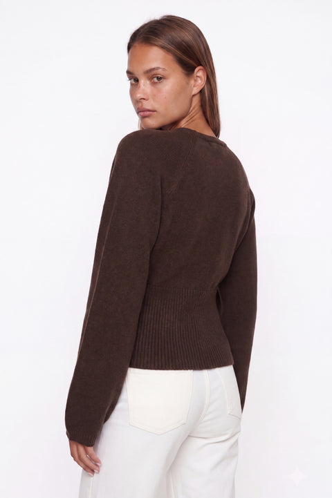 Brown V-Neck Button-Up Knit Cardigan