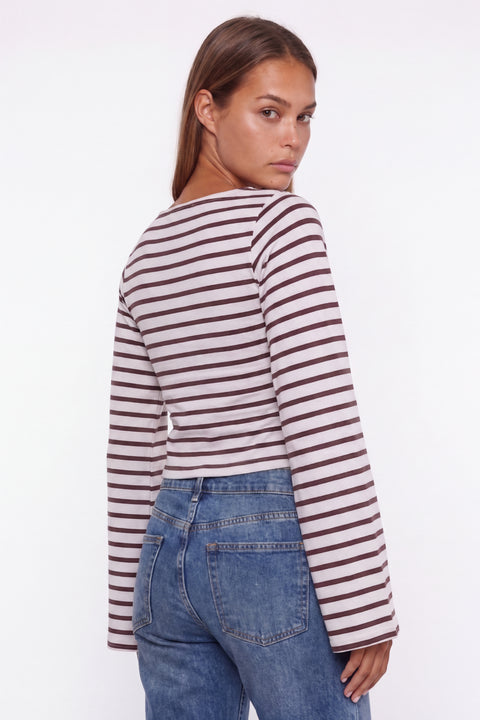 Striped Boat Neck Long-Sleeve Top