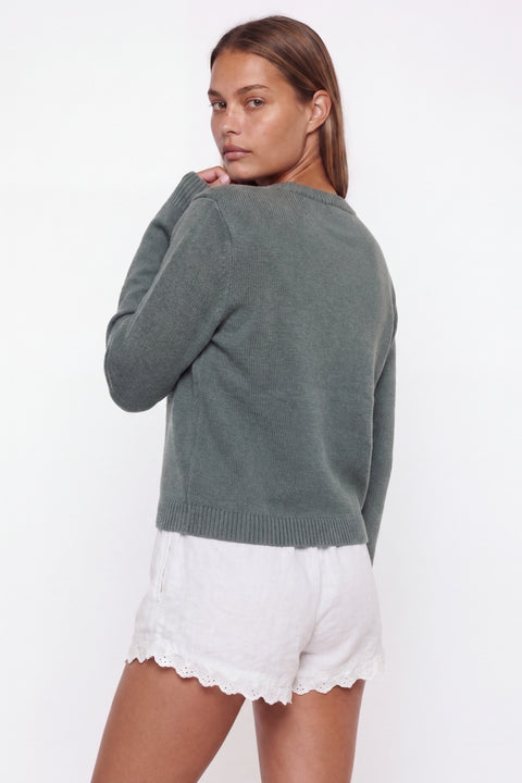 Sage Green Trout Intarsia Knit Sweater