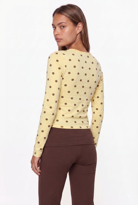 Polka Dot Print Crewneck Long Sleeve Top