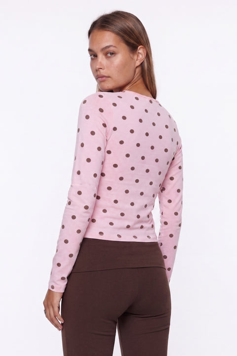 Polka Dot Print Crewneck Long Sleeve Top
