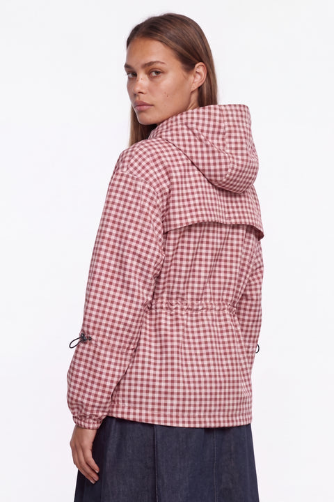 Gingham Check Zip-Up Hooded Utility Jacket