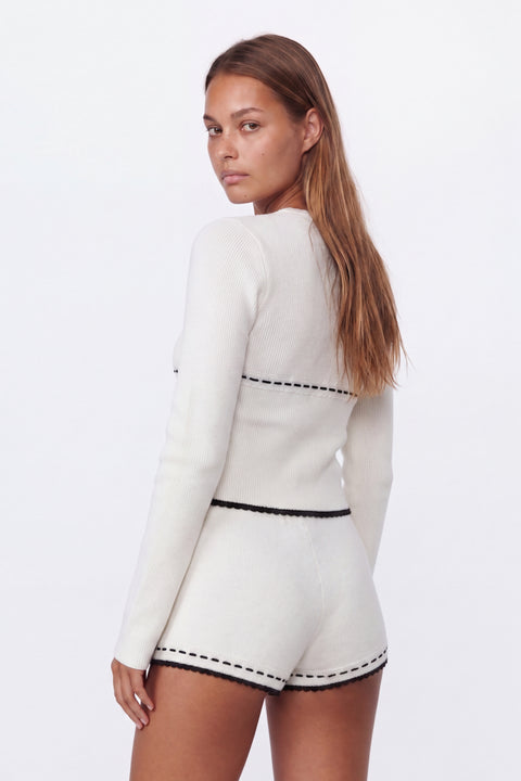 Contrast Trim Cardigan and Shorts Set