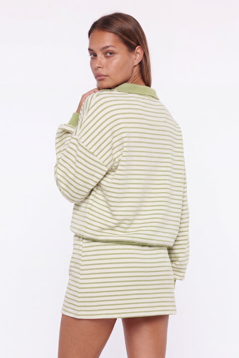 Striped Polo Sweatshirt and Mini Skirt Set