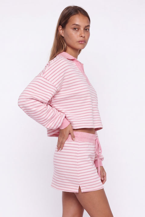 Striped Polo Sweatshirt and Mini Skirt Set